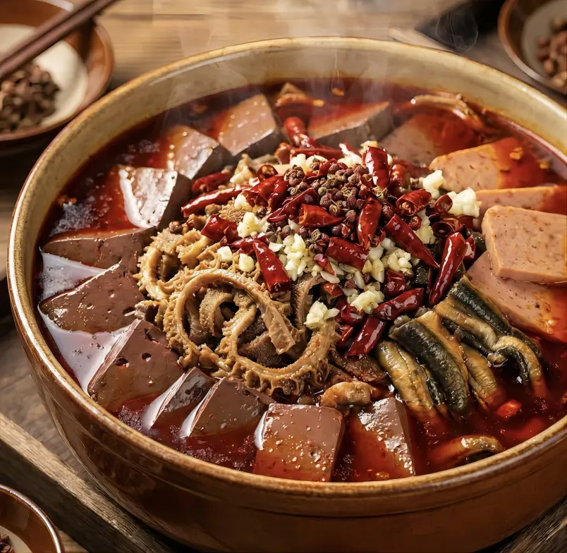 Maoxuewang spicy stew with duck blood tripe and vegetables in Chongqing style