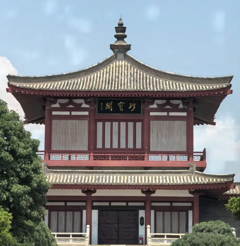 Treasury gallery inside the Famen Temple Museum displaying Tang Dynasty Buddhist artifacts
