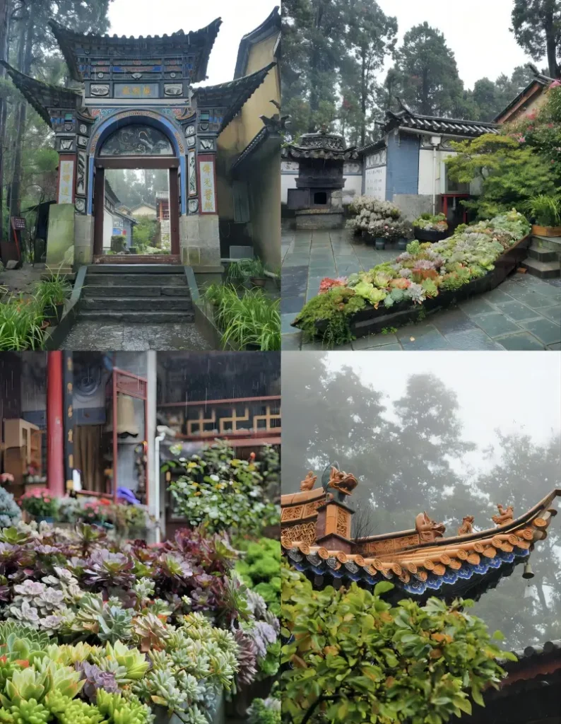 Peaceful gardens at Jizhao Hermitage on Cangshan Mountain in Dali