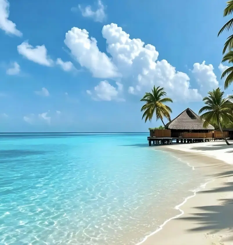 Beautiful sandy beach along Sanya Bay, with clear waters and tropical surroundings