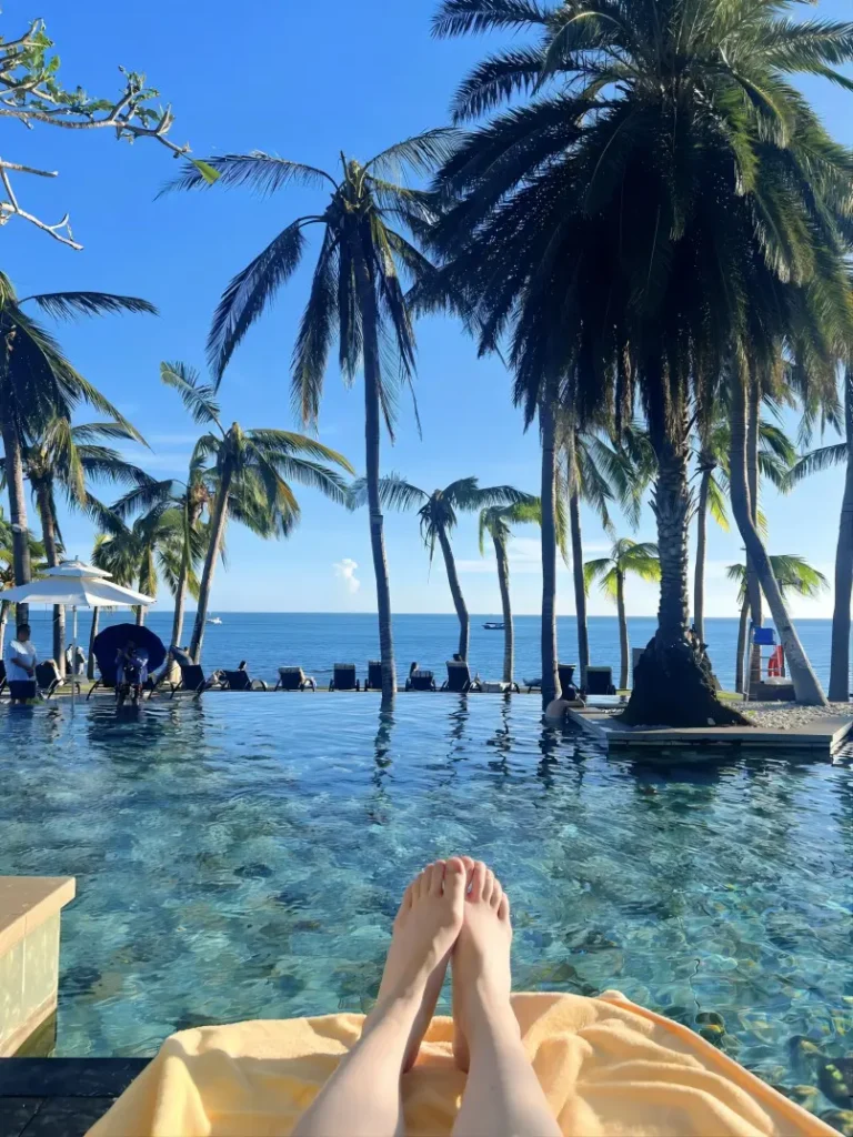 resort swimming pool and beach view in Sanya, Hainan Island