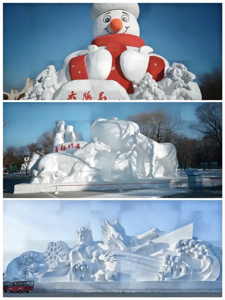 Large snow sculptures at Sun Island Snow Expo in Harbin