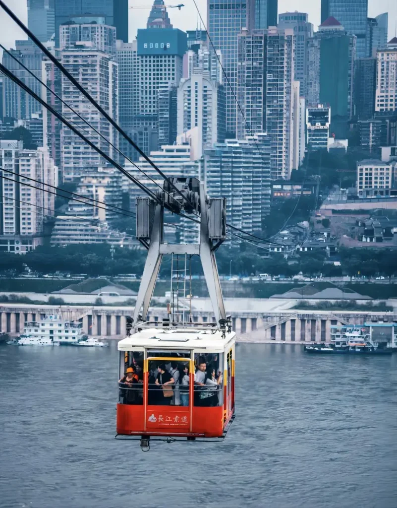 Close view of Yangtze River Cableway cabin in Chongqing