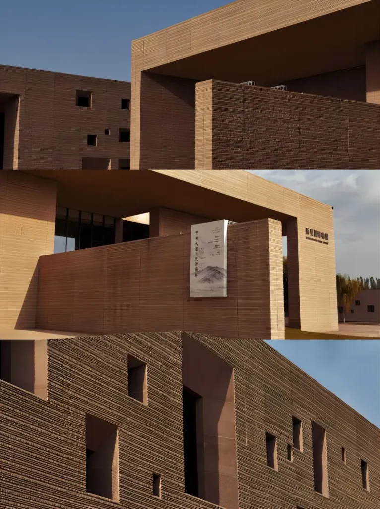 Collage of the Western Xia Tombs Archaeological Site Museum architecture, showcasing its unique design and historical significance.