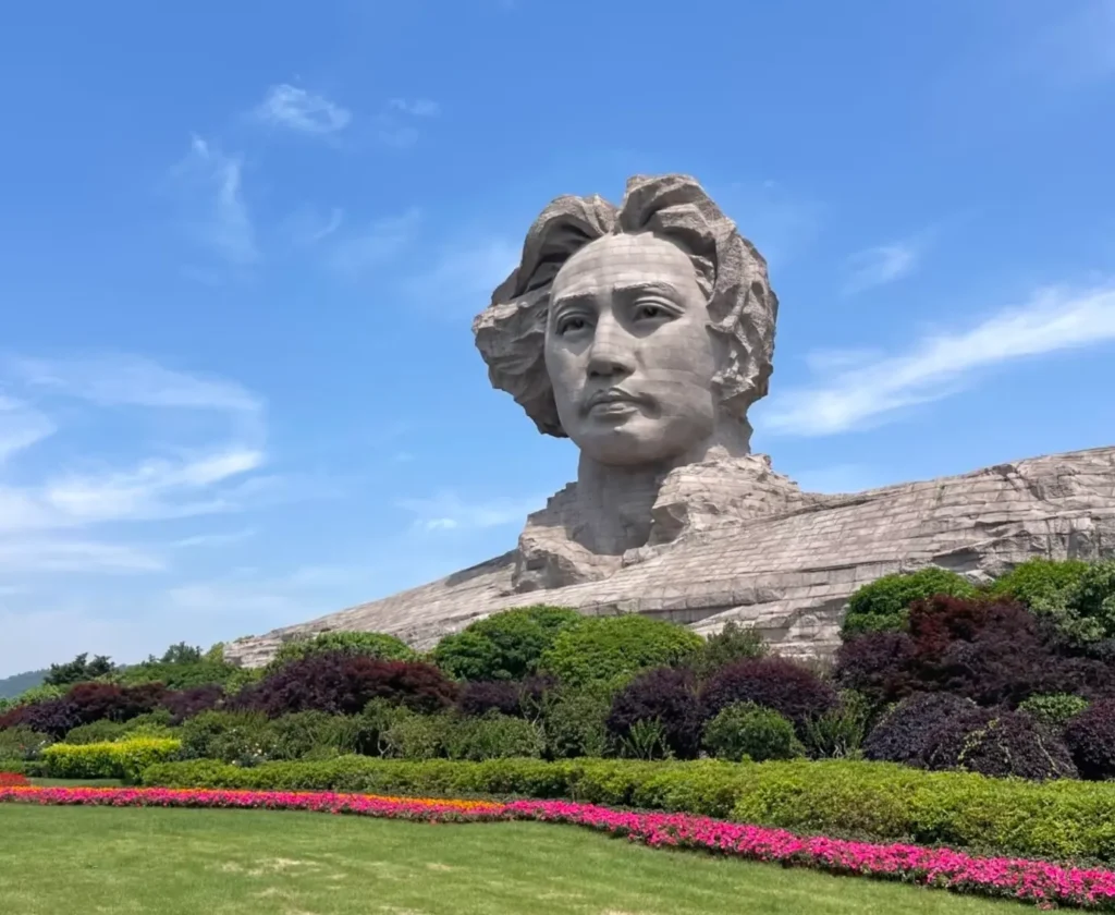 Close-up of the Mao Zedong youth sculpture at Orange Isle in Changsha, China.